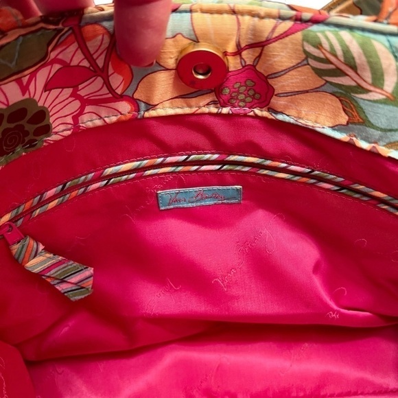 Vera Bradley 100% Silk Collection Tropical Floral Shoulder Bag Purse Aqua Coral - Picture 9 of 16